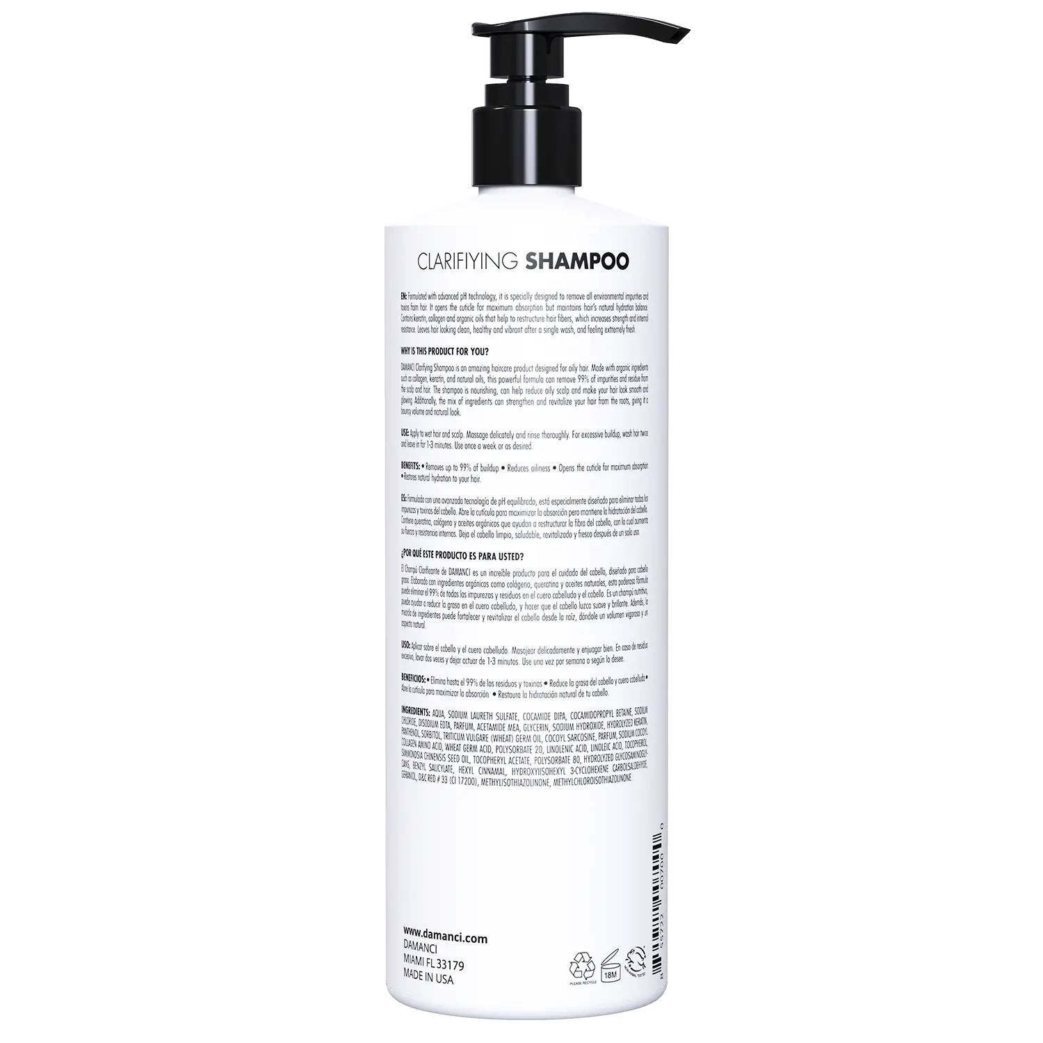 DAMANCI Clarifying Shampoo for Deep Cleansing & Repair 32oz